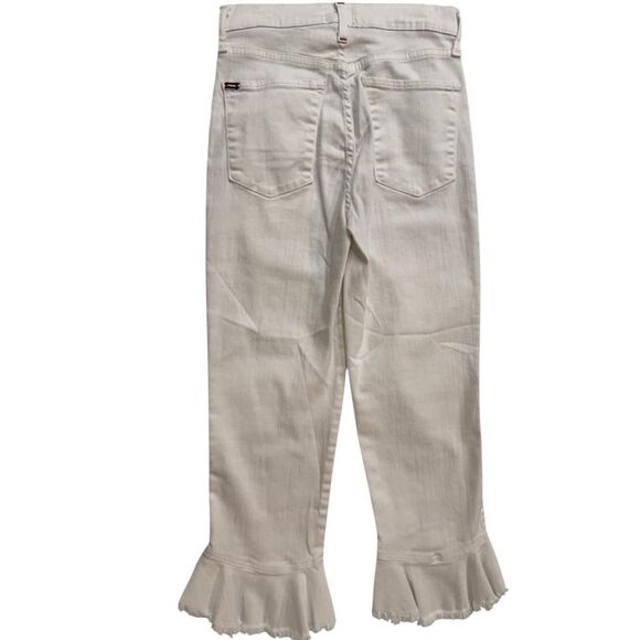 Alice + Olivia AO LA Zoe Ruffled Hem Jeans in White Vintage Sugar - Picture 5 of 7